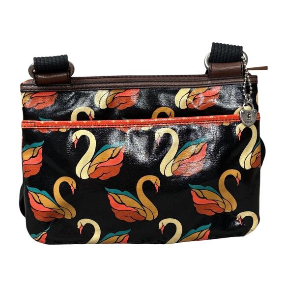 Fossil Key-Per Coated Canvas Swan Crossbody Bag Purse Boho Colorful Artsy Unique - Picture 4 of 11